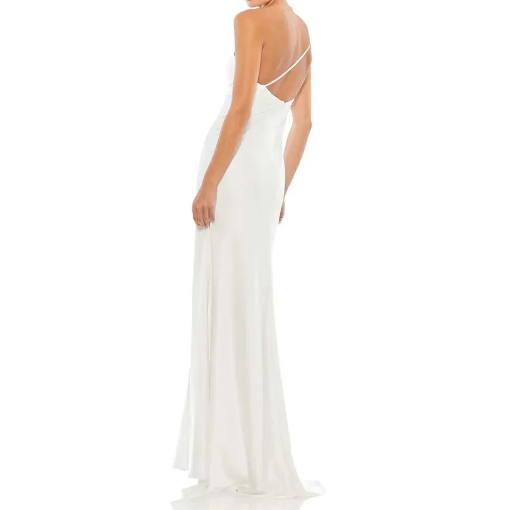 NEW Ieena Mac Duggal One Shoulder Double Strap Gown Bridal 55385 White Size 6